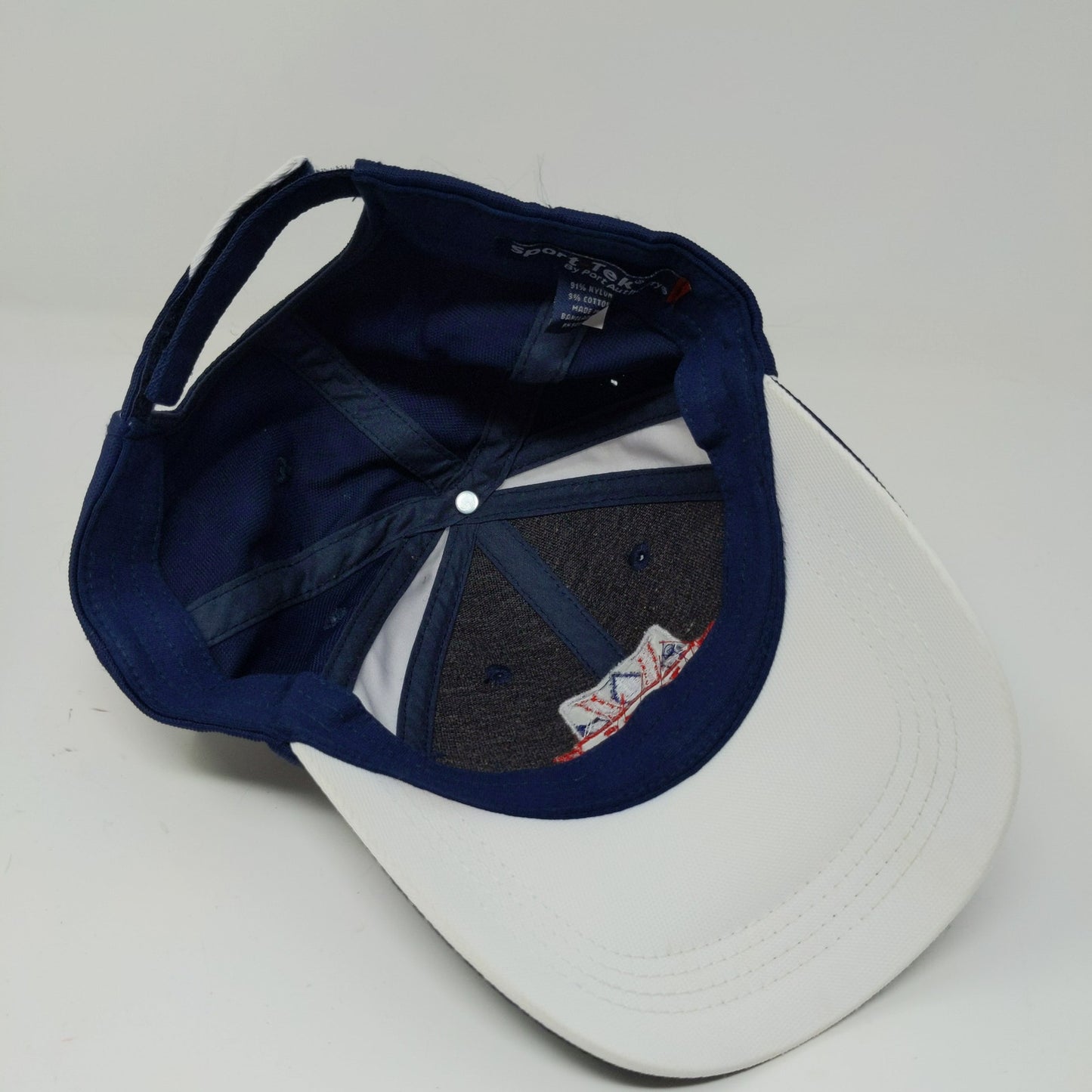 Sport-Tek V Zone 5 Strapback Hat Blue White Red Embroidered Logo 91% Nylon