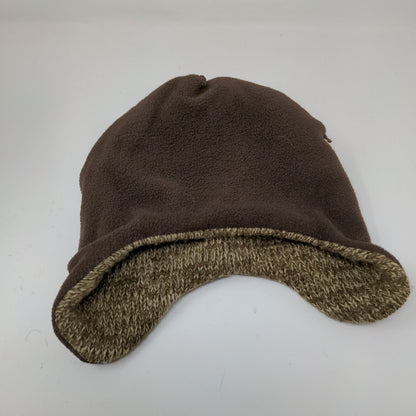 Knitted animal hat with ear flaps. Brown with pink Pom Poms.