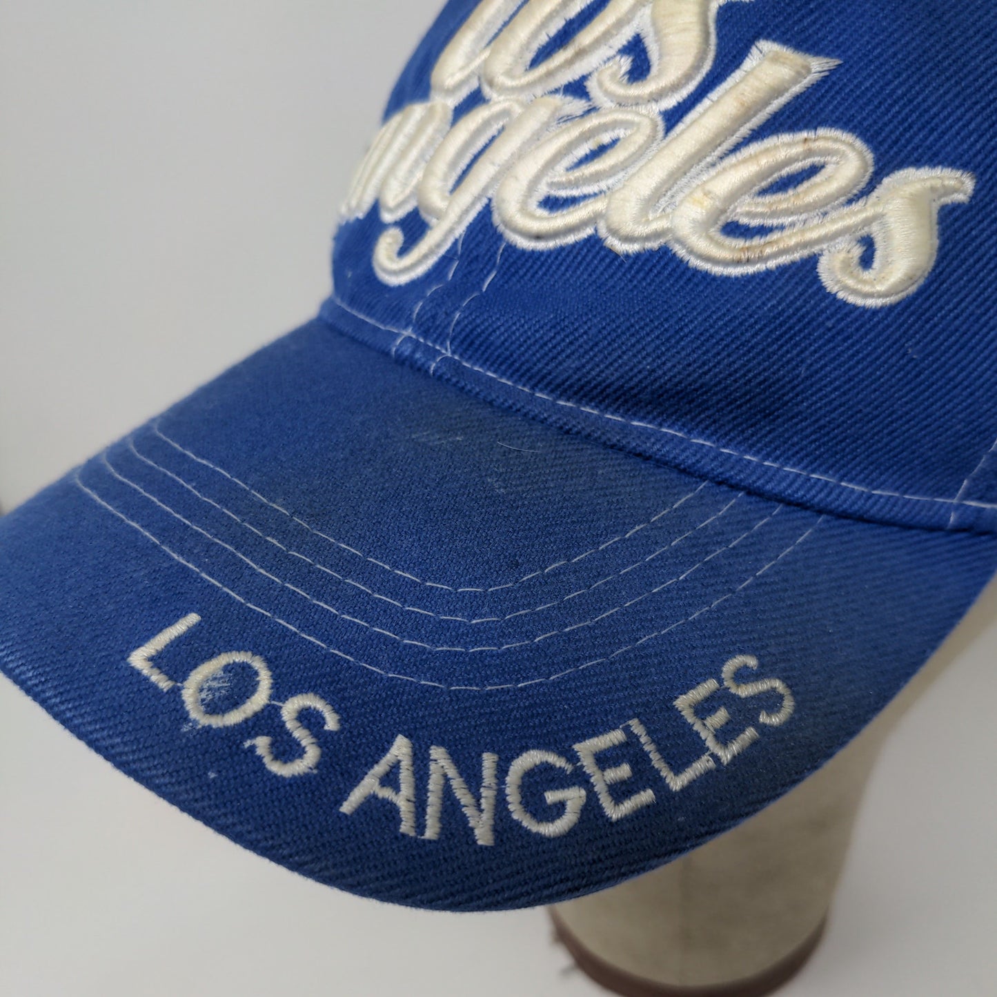 Los Angeles LA Strapback Hat Embroidered Spell Out Blue White Acrylic