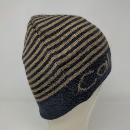Calvin Klein Men's Beanie Hat Black 100% Acrylic Striped Spell Out