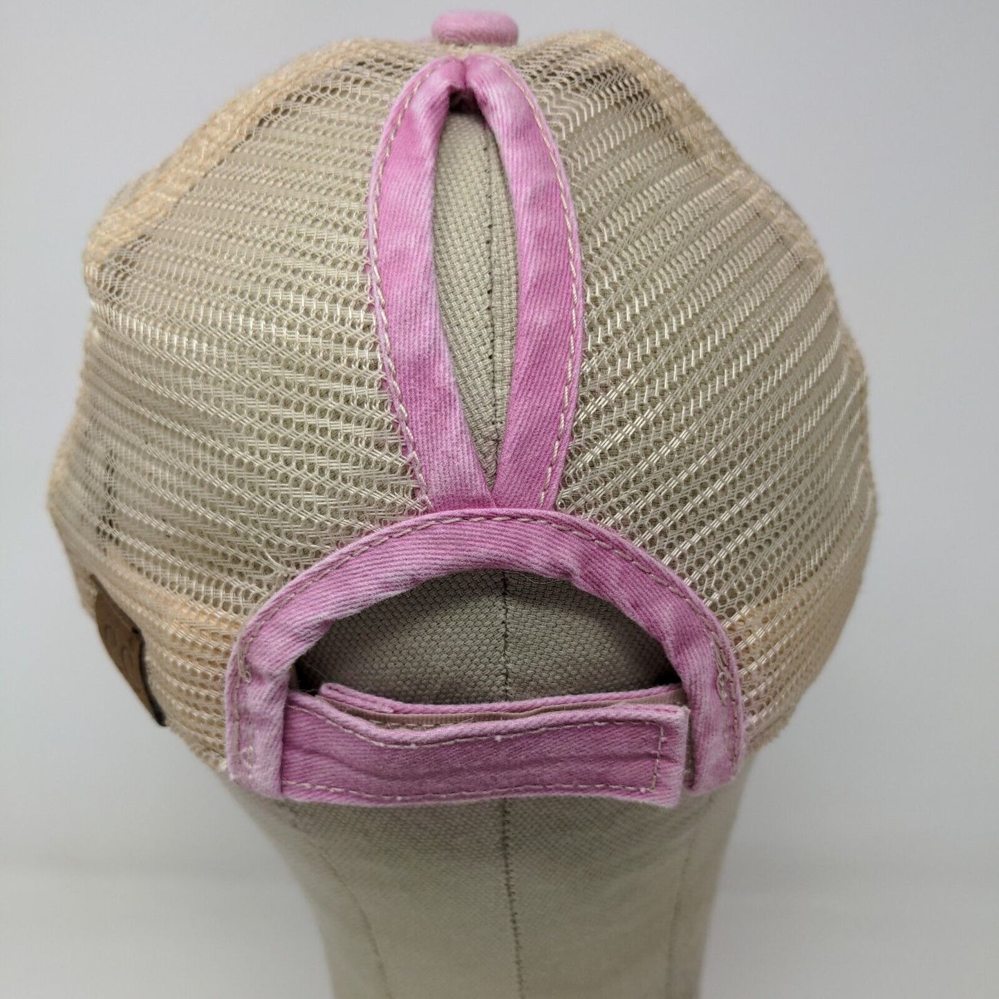 C.C. Womens Strapback Mesh Back Hat Pink Adjustable Distressed