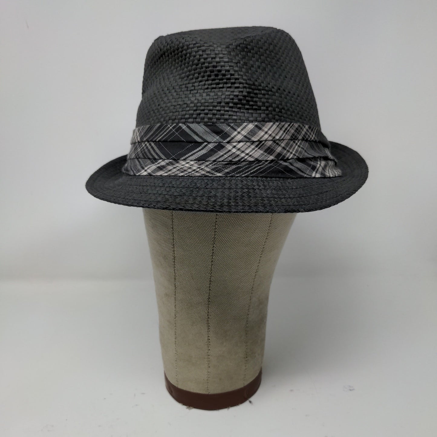 Black Rivet Brand 100% Paper Hat Fedora Size S/M Black Gray Hat Band