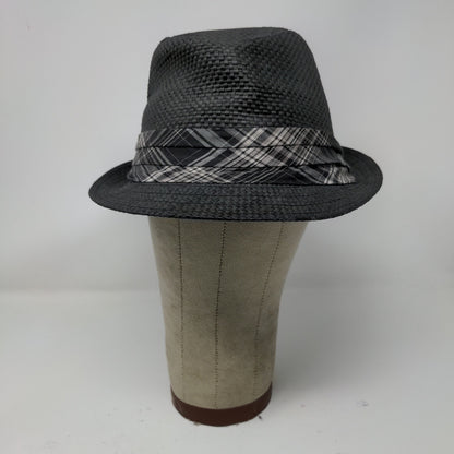 Black Rivet Brand 100% Paper Hat Fedora Size S/M Black Gray Hat Band