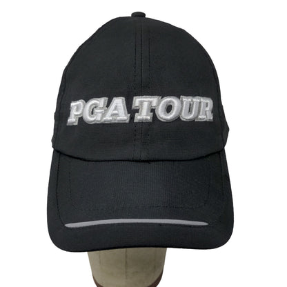 PGA Tour Strapback Hat Black OSFM Spell Out Embroidered Logo Polyester