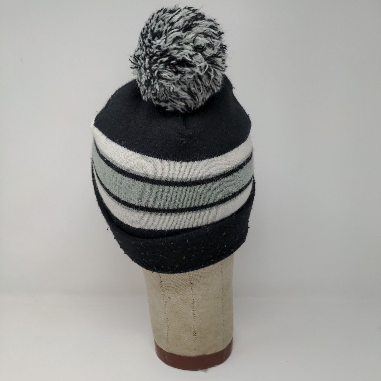 Chicago Spell Out Winter Knit Hat Pom Pom Cap Black and White
