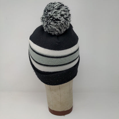 Chicago Spell Out Winter Knit Hat Pom Pom Cap Black and White