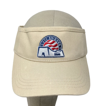 USS Arizona Men's Strapback Visor Hat Pearl Harbor Hawaii Tan Embroidered