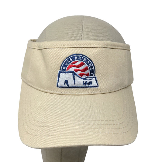 USS Arizona Men's Strapback Visor Hat Pearl Harbor Hawaii Tan Embroidered