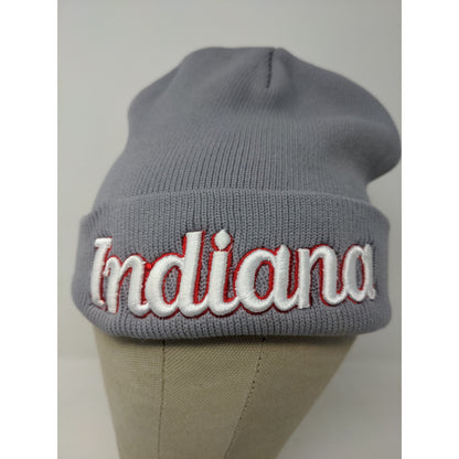Indiana Beanie Hat Gray Embroidered Spell Out Logo Knit Soft
