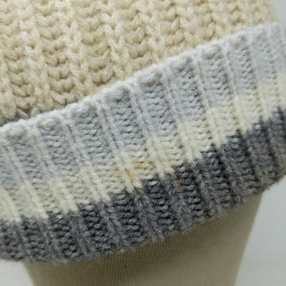 Old Navy Toboggan Beanie Hat Gray Cream White Striped OSFA Acrylic Blend