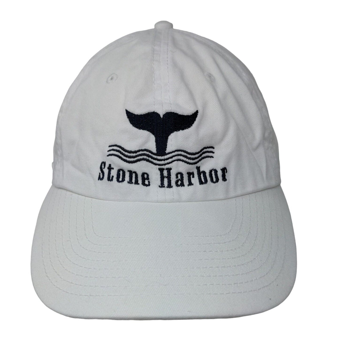 KNP Men's Slideback Hat White Adjustable Embroidered Stone Harbor Whale Logo