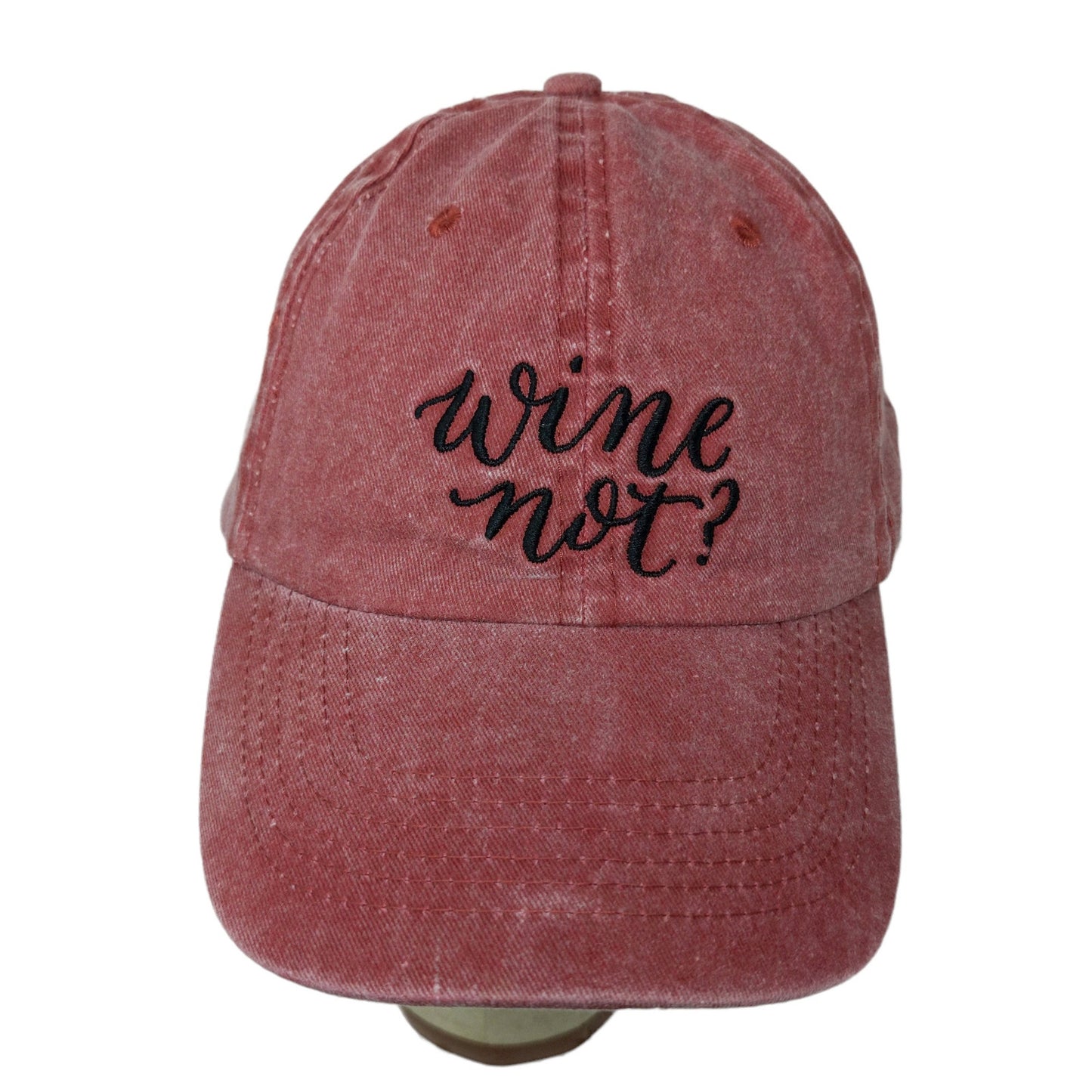 Wine Note? Women's Slideback Hat Red Embroidered Text One Size Cotton