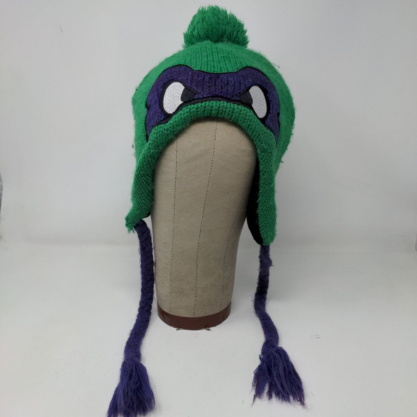 Nickelodeon Boys Winter Beanie Hat Green 14 & Older Ear Flaps Eyes Pom Pom 2013