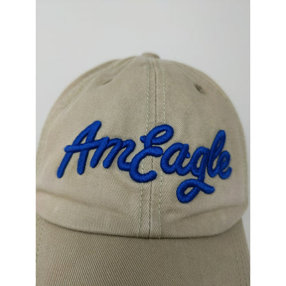 American Eagle AmEagle Slideback Hat One Size Tan Blue Embroidered Text