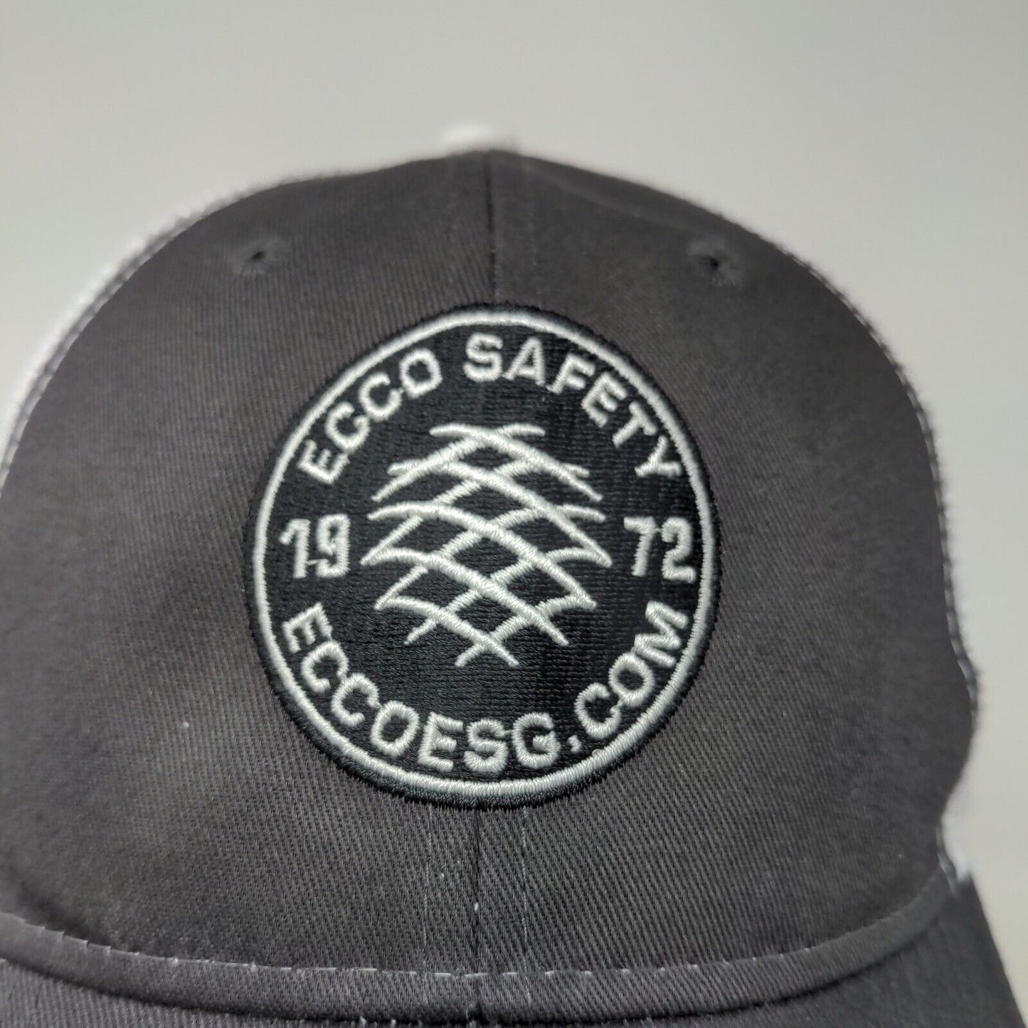 Eco ESG Men's Strapback Mesh Back Hat Gray White Adjustable Eco Safety Logo