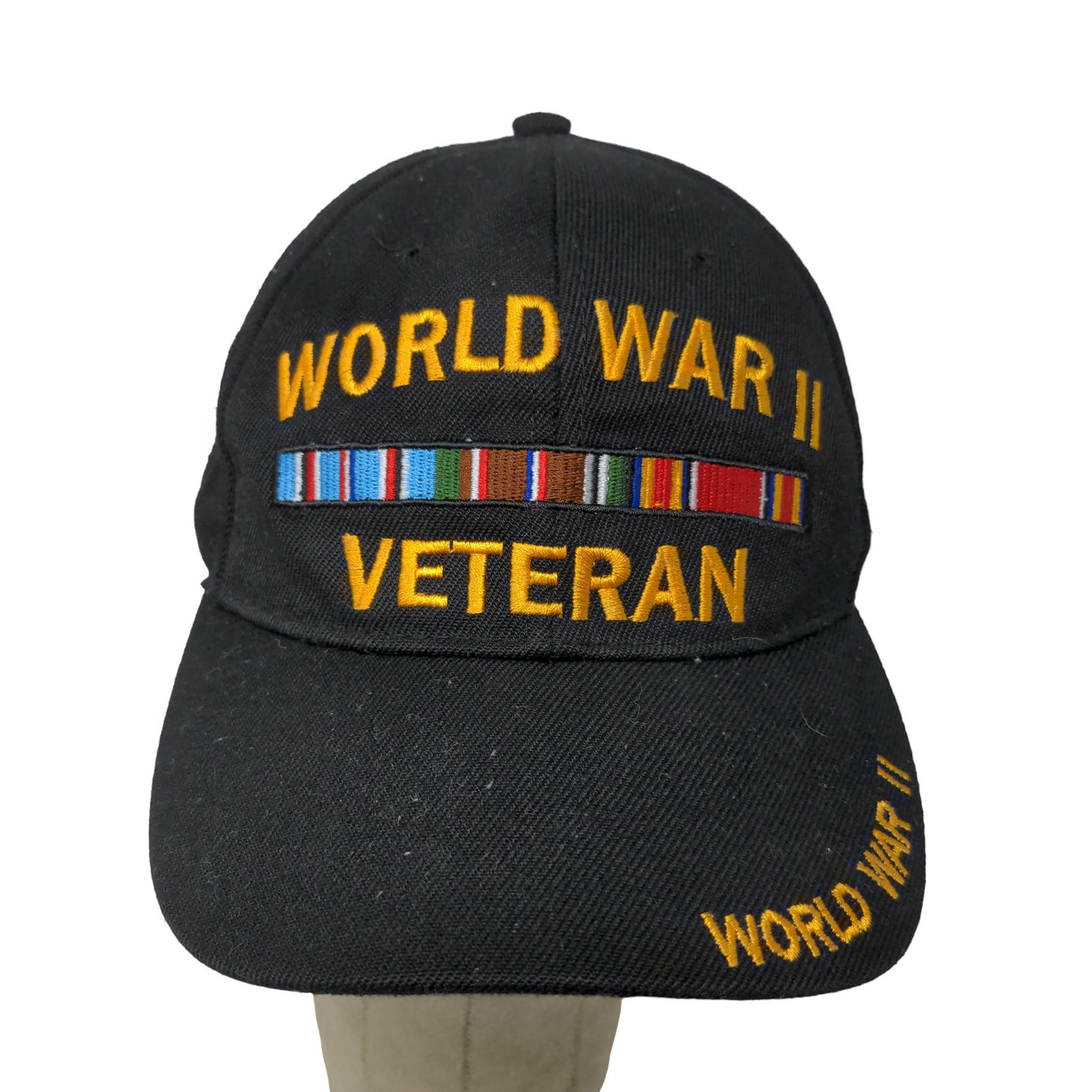 World War II Veteran Strapback Hat Black OSFM Embroidered Logo