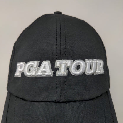 PGA Tour Strapback Hat Black OSFM Spell Out Embroidered Logo Polyester