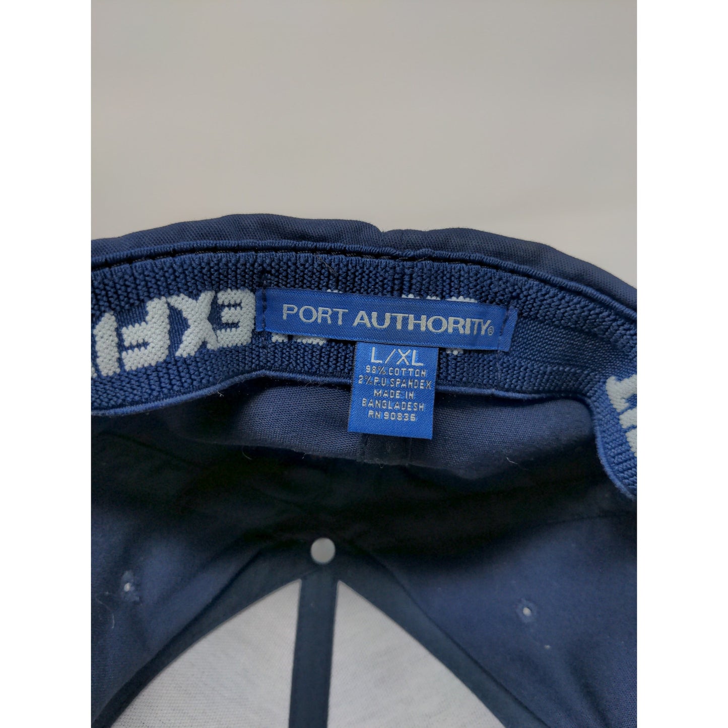 Rail Pros Port Authority FlexFit Hat Size L/XL BLue Embroidered Spell Out