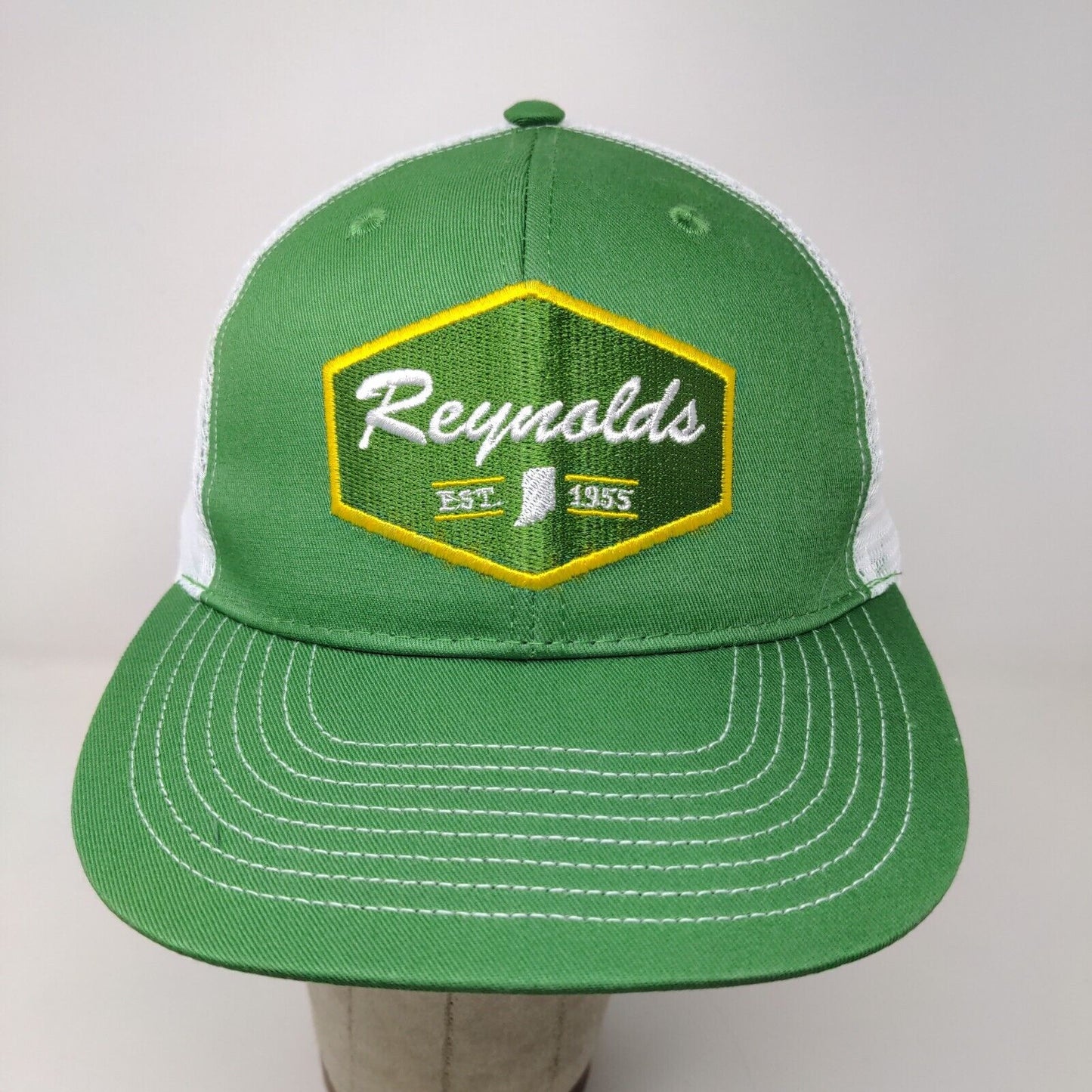 Reynolds Men's Snapback Mesh Back Trucker Hat Green White OSFM Embroidered Logo