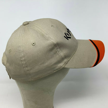 Kubota Tractor Hat Logo Spellout Strapback Tan Orange K-Products Adjustable