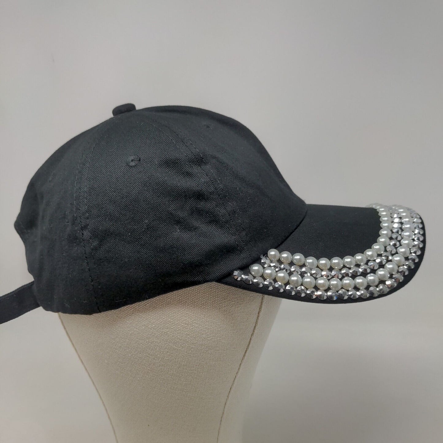 Unbranded Women's Slideback Hat Black OSFM Shiny Rhinestone & Gems Accents