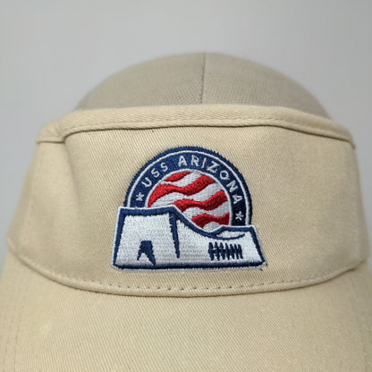 USS Arizona Men's Strapback Visor Hat Pearl Harbor Hawaii Tan Embroidered