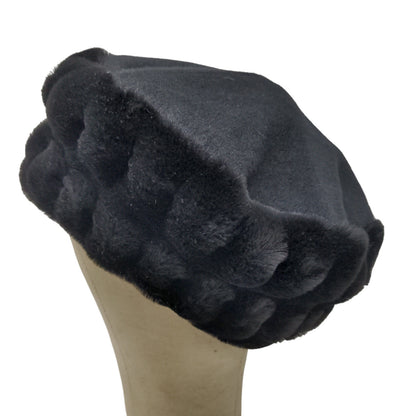 Midnight Velvet Womens Vegan Fur Hat Wool Blend Black Size NOE