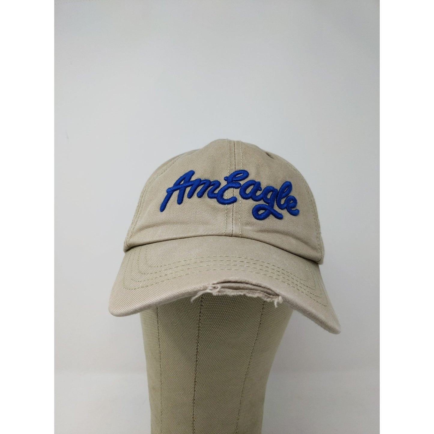 American Eagle AmEagle Slideback Hat One Size Tan Blue Embroidered Text