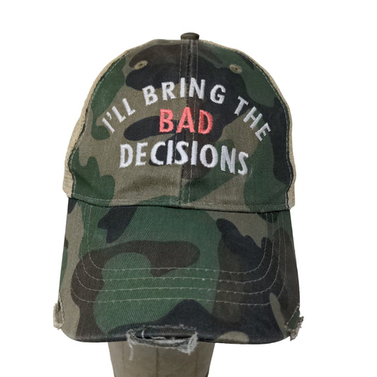 Adams Mens I'll Bring the Bad Decisions Meshback Snapback Green Camo Hat Cap