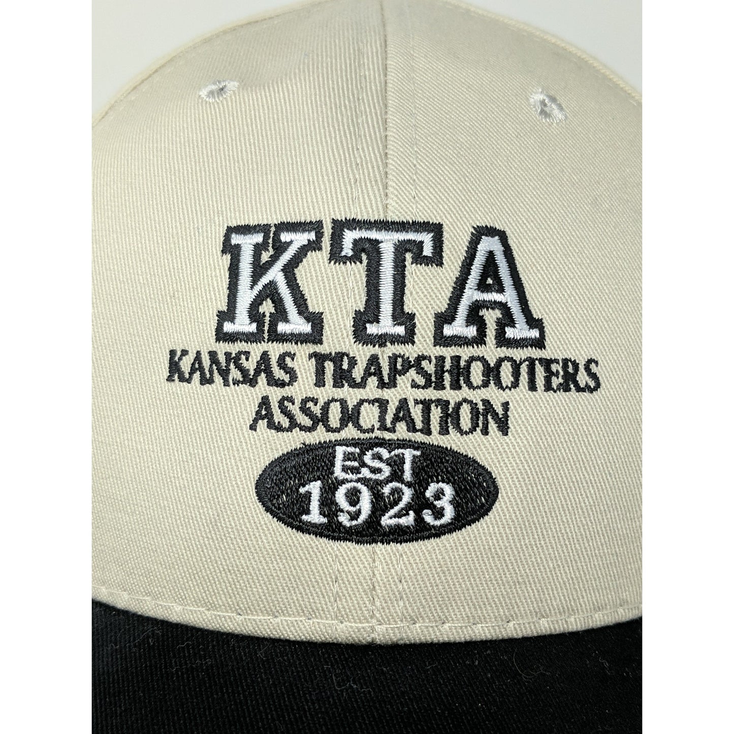 Mens KTA Kansas Trapshooters Association Hat Slideback OSFA Tan & Black Made USA