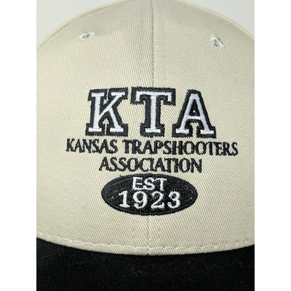 Mens KTA Kansas Trapshooters Association Hat Slideback OSFA Tan & Black Made USA