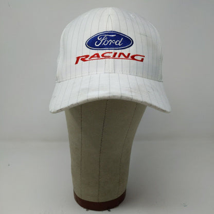 FlexFit Men's Ford Racing Fitted Hat White Striped Size S/M Embroidered Logo