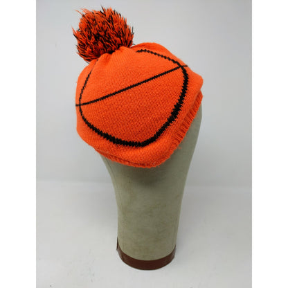 Place 1989 Toddler Beanie Hat Size 2T-3T M/M Orange & Black Basketball Pom Pom