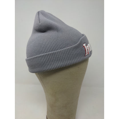 Indiana Beanie Hat Gray Embroidered Spell Out Logo Knit Soft