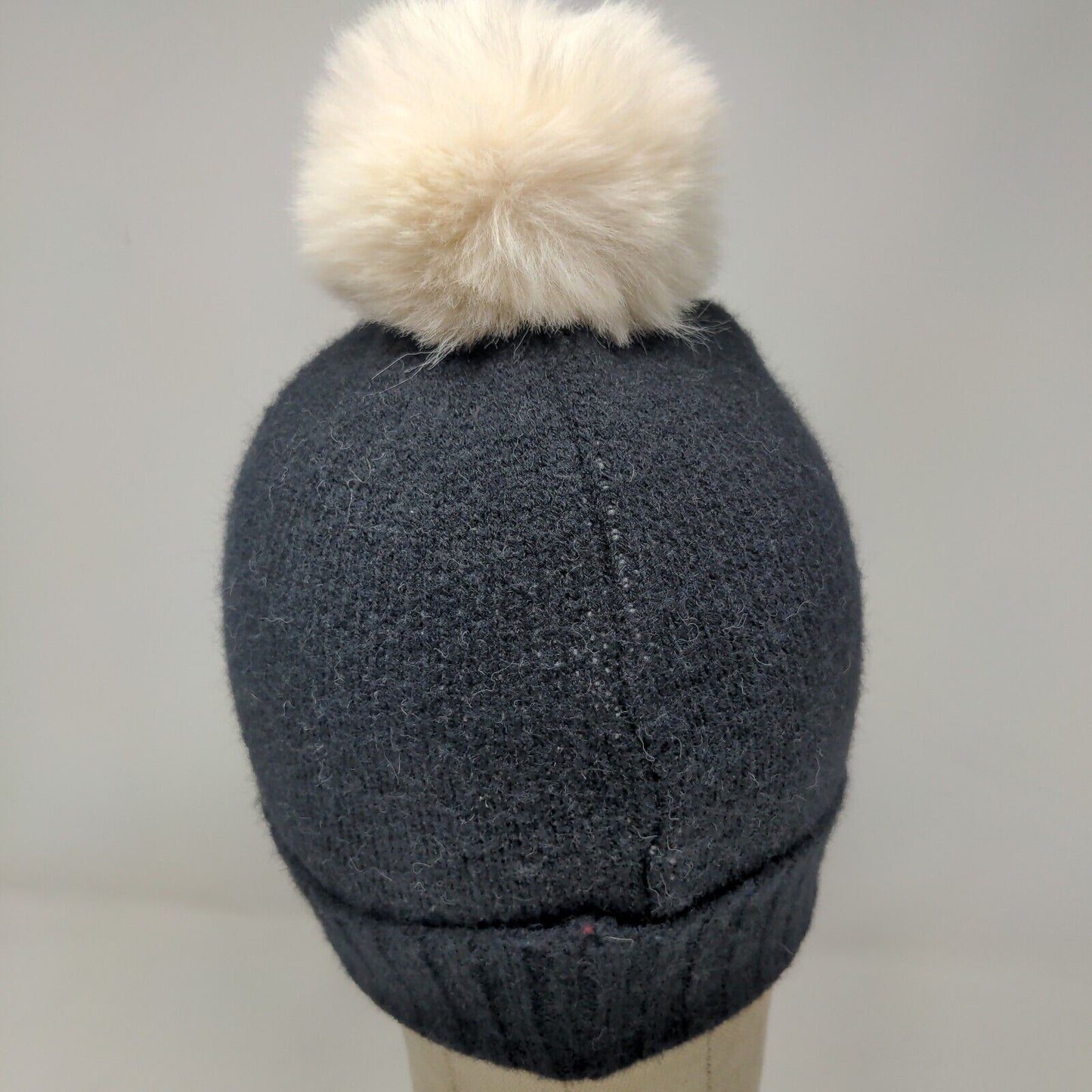 Unbranded Men's Knit Beanie Hat Black Acrylic Pomp Pom Smile Spell Out
