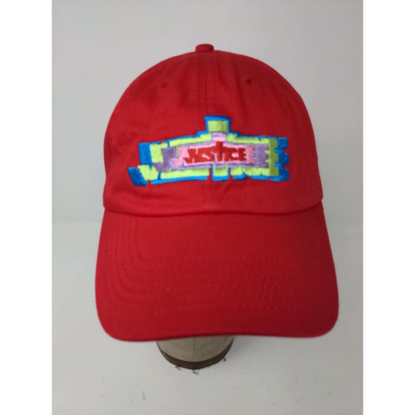 Justice Red Embroidered Logo Slideback Hat Red 100% Cotton Logo