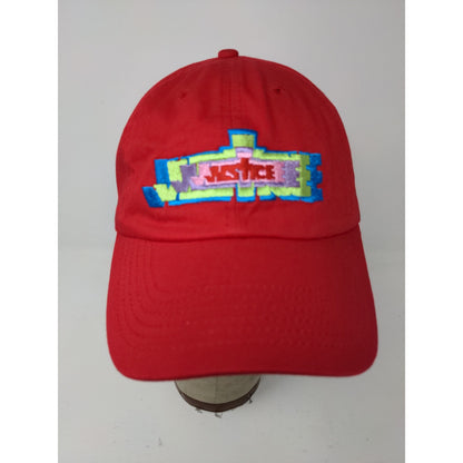 Justice Red Embroidered Logo Slideback Hat Red 100% Cotton Logo