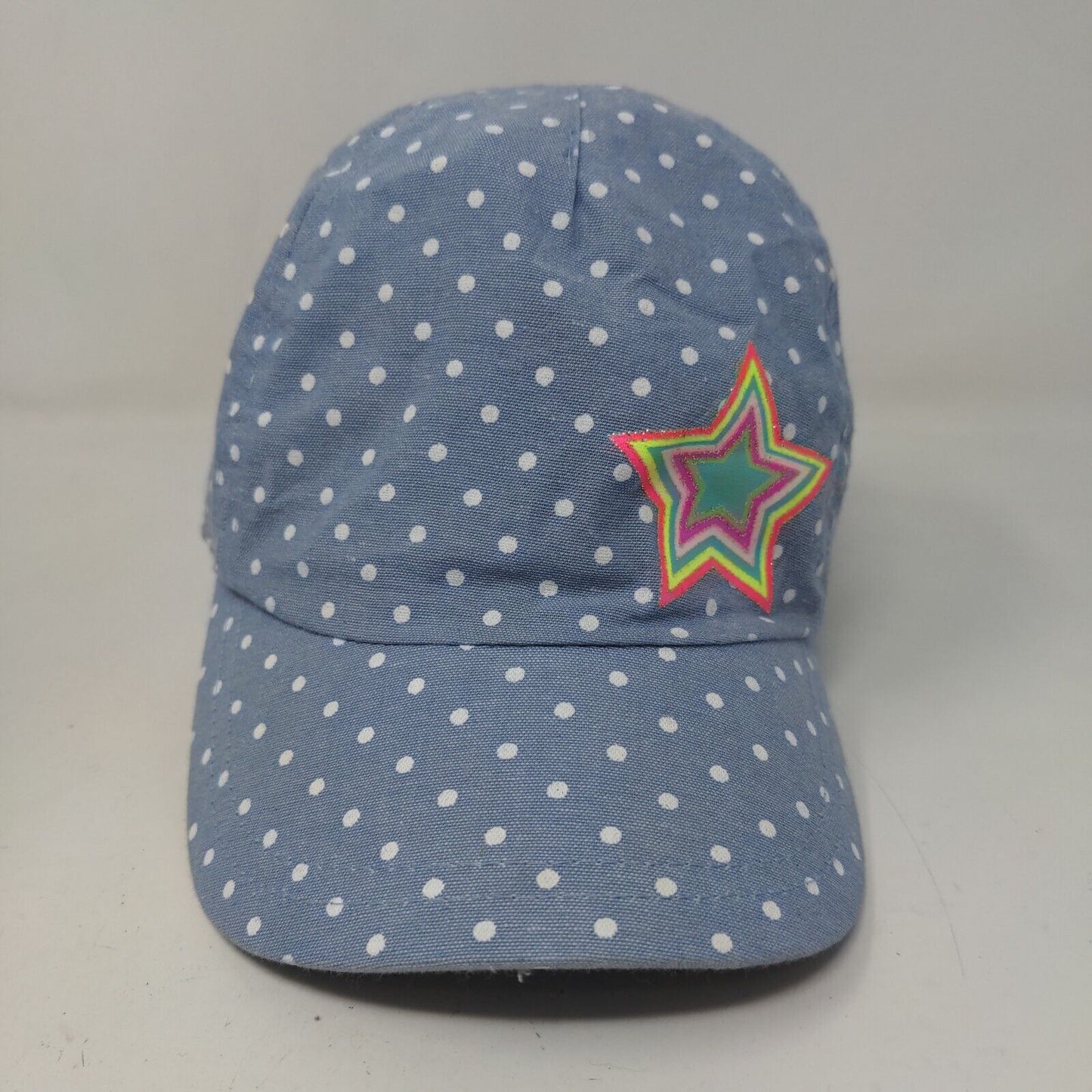 Unbranded Toddler Hat Blue Stretchy 100% Cotton Polka Dot Star Pattern