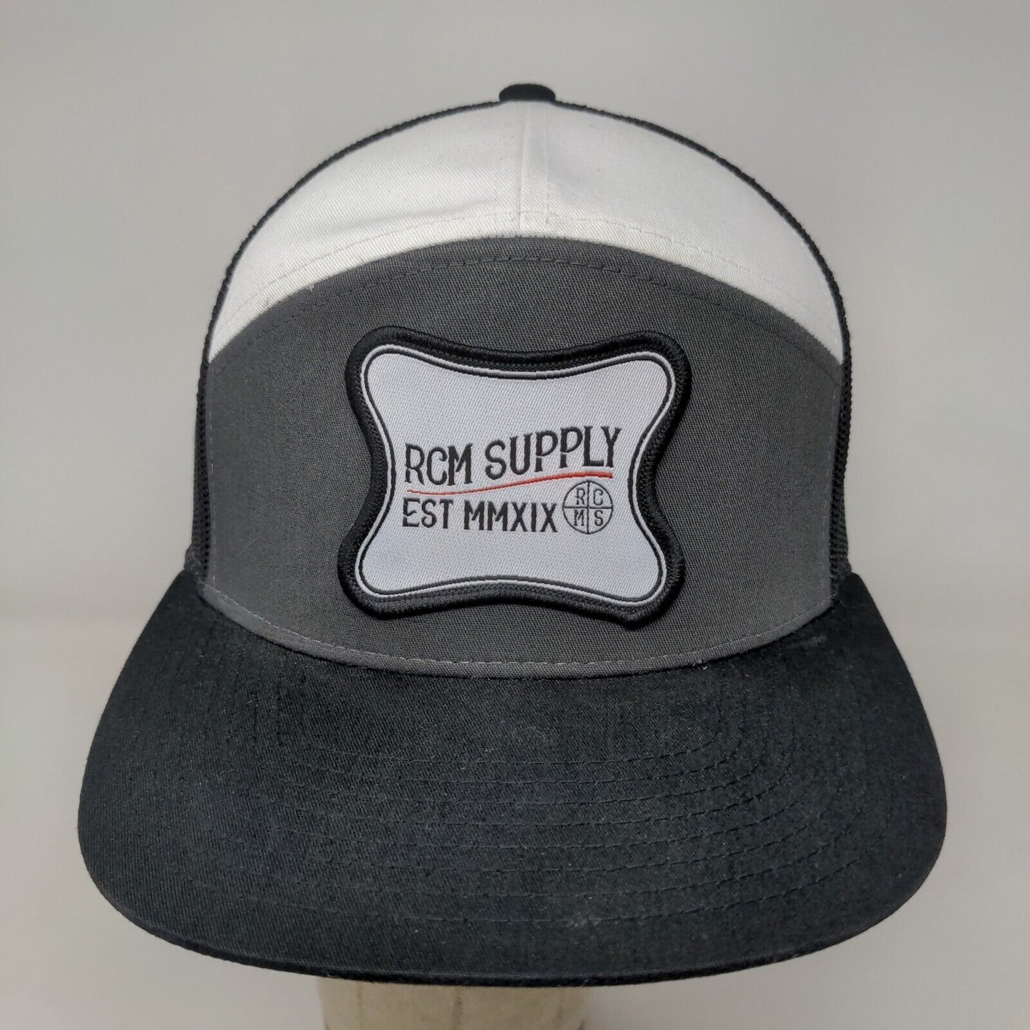 RCM Supply Men's Snapback Mesh Back Hat Cap Black Gray Patch Logo
