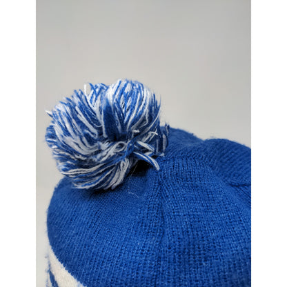 NFL Football Indianapolis Colts Beanie Hat Blue White Striped Pom Pom Patch Logo