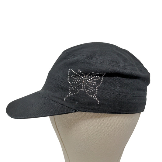 Unbranded Women's Cadet Cap Black Rhinestone Butterfly Logo Cute