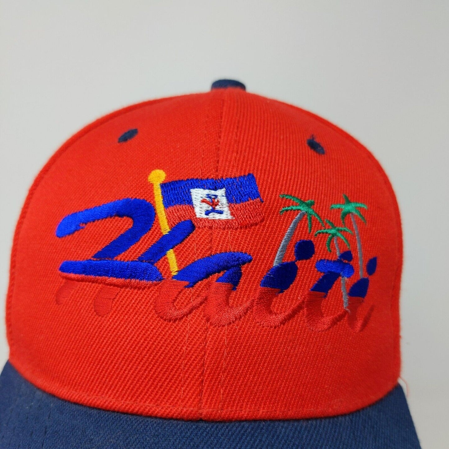 Unbranded Men's Haiti Strapback Hat Blue Red Embroidered Logo