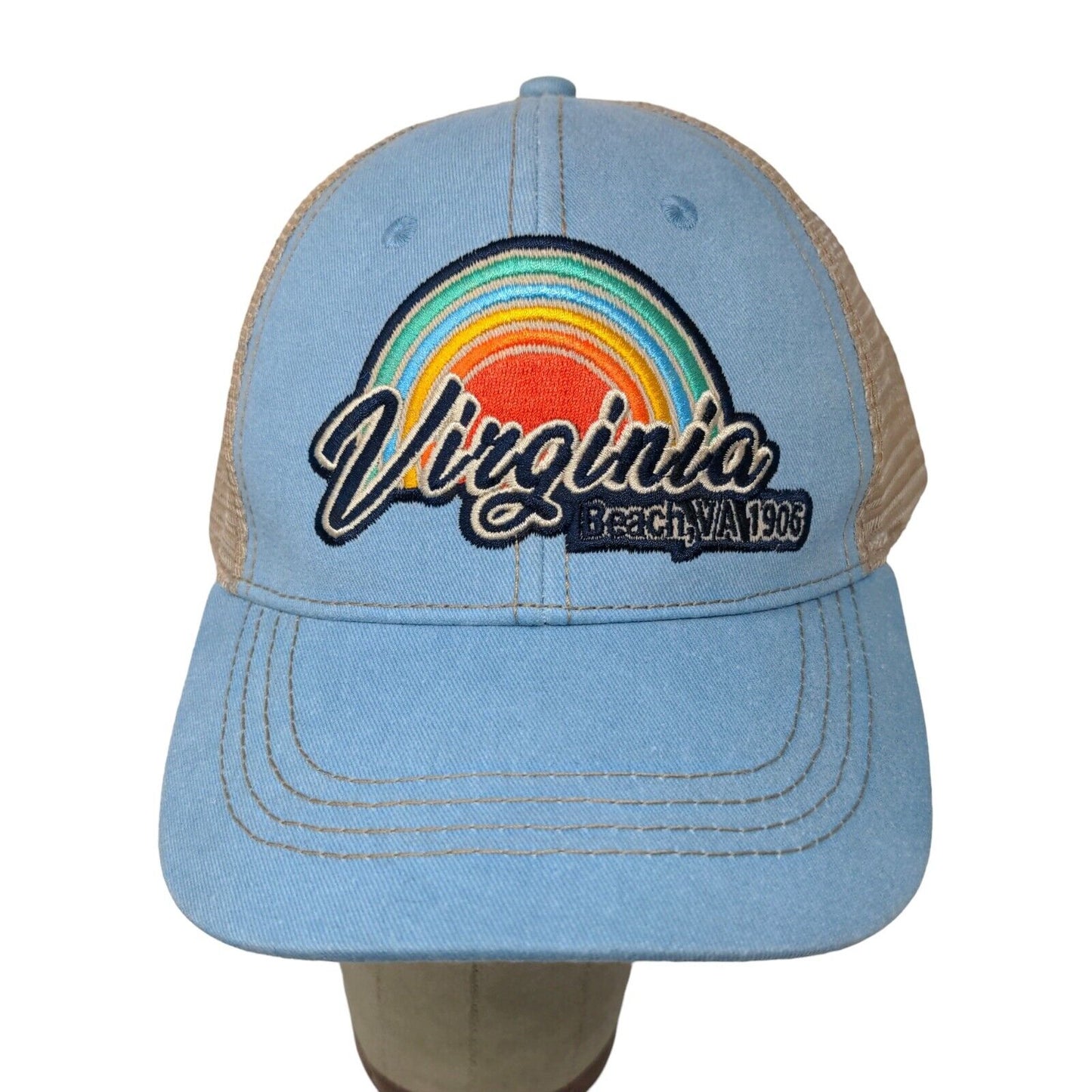 Virginia Beach 1906 Lucky 7 USA Meshback Snapback Blue Tan Hat Cap Embroidered