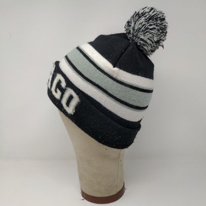 Chicago Spell Out Winter Knit Hat Pom Pom Cap Black and White