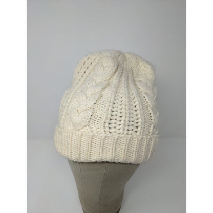 K Accessories Cable Knit Beanie Hat Cream 100% Recycle Material