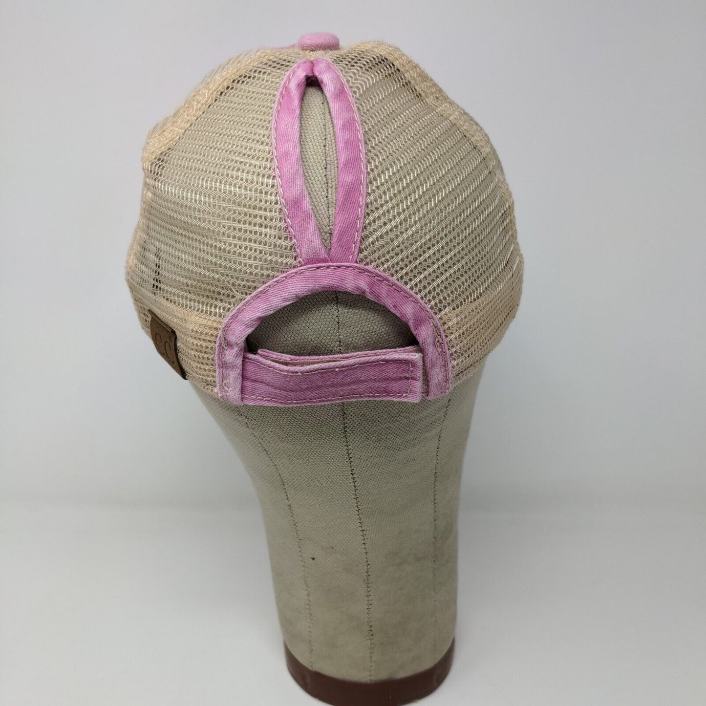 C.C. Womens Strapback Mesh Back Hat Pink Adjustable Distressed