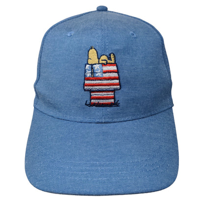 Peanuts Men's Strapback Hat Blue OSFM Embroidered Patriotic Logo Snoopy