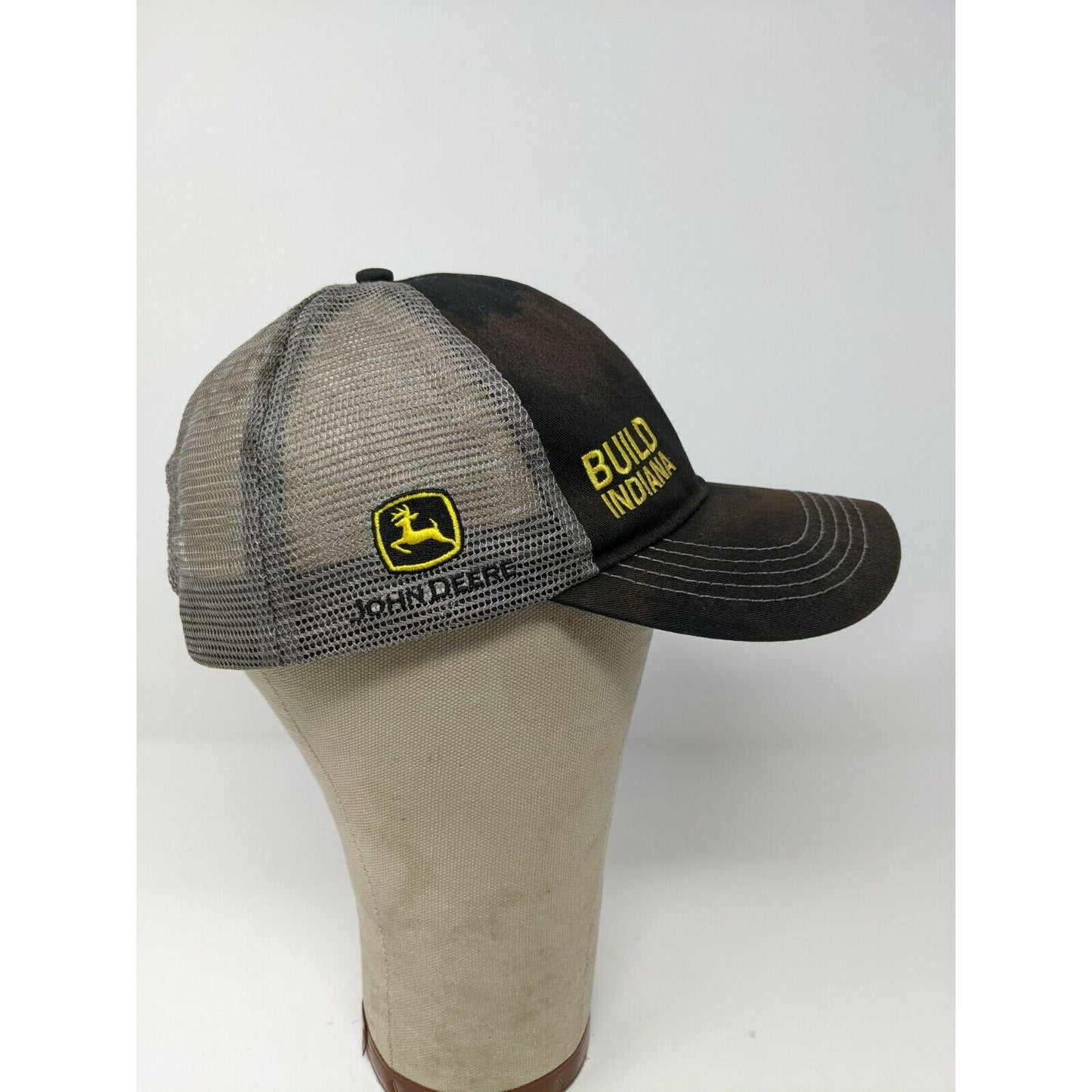 John Deere Brand Trucker Hat Meshback Snapback Build Indiana Black & Grey