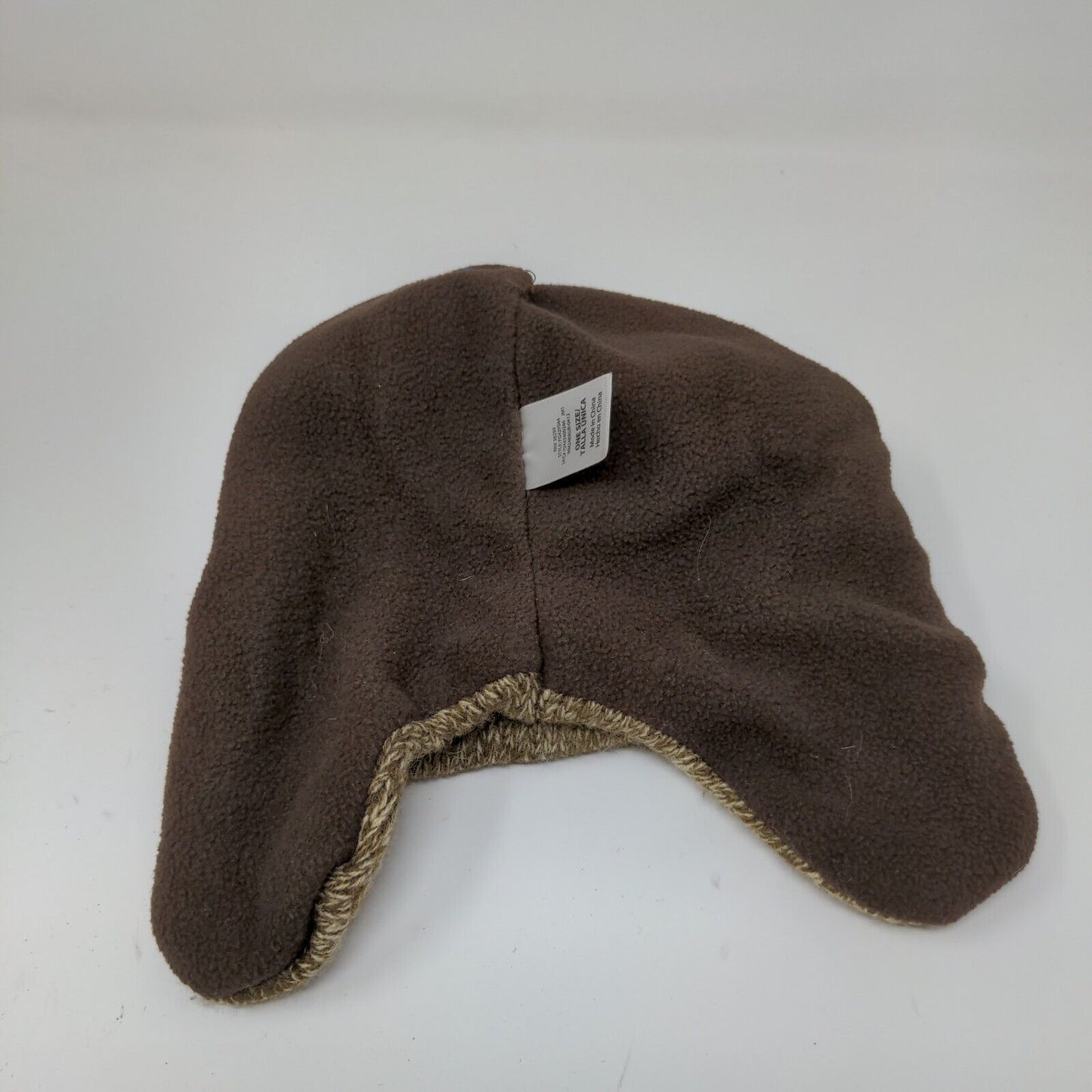 Knitted animal hat with ear flaps. Brown with pink Pom Poms.