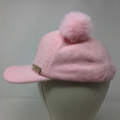 Unbranded Women's Strapback Hat Pink Fleece Fuzzy Pom Poms LOVE Logo